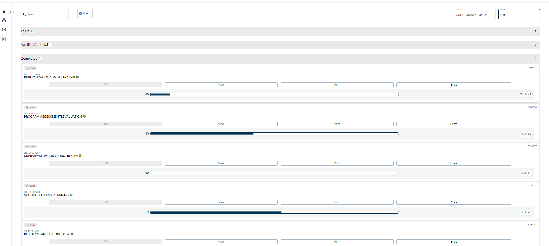 Simple Syllabus Faculty Dashboard